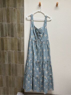 Christy Dawn Dusty Blue Floral Tie-Front Dress